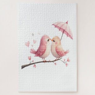 Lovebirds Under a Pink Umbrella Jigsaw Puzzle