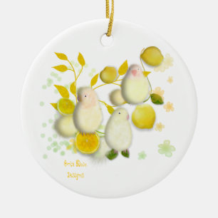 Lovebirds with lemons Christmas Ornaments
