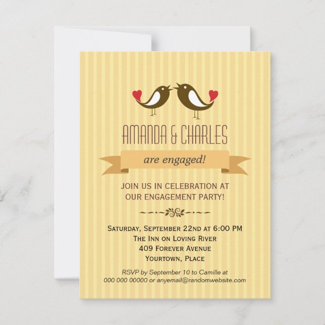 Lovebirds Yellow Engagement Party Invitation (Front)