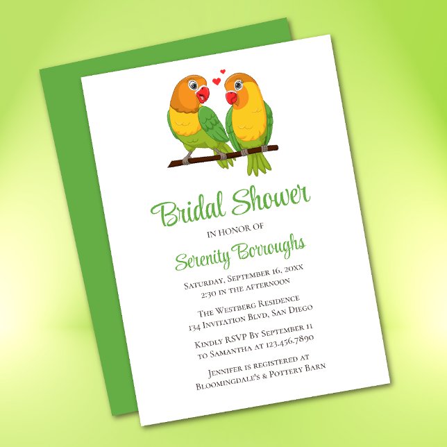 Lovebirds Yellow Green Love Birds Bridal Shower Invitation (Creator Uploaded)