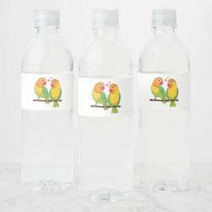 Lovebirds Yellow Green Love Birds Wedding  Water Bottle Label