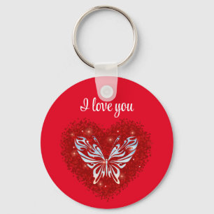 Lovecore passion heart and glitter butterfly key ring