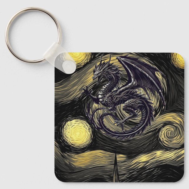 Lovecraftian Night Sky & Wyvern  Key Ring (Front)