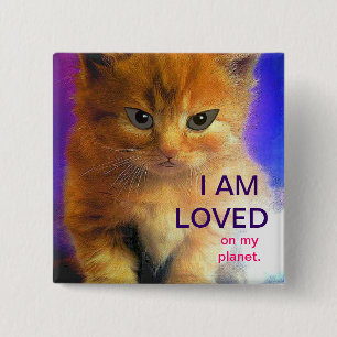 "LOVED" - Alien Kitten 15 Cm Square Badge