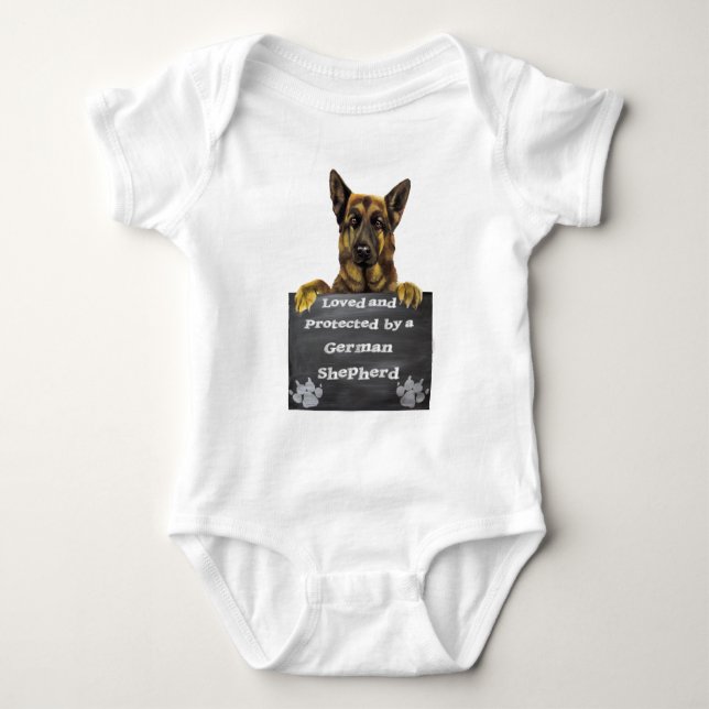 Loved and Protected by a German Shepherd Baby Bodysuit (Front)