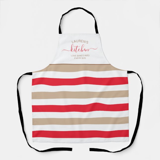 Loved Baked In Red and Tan Striped Apron (Front)