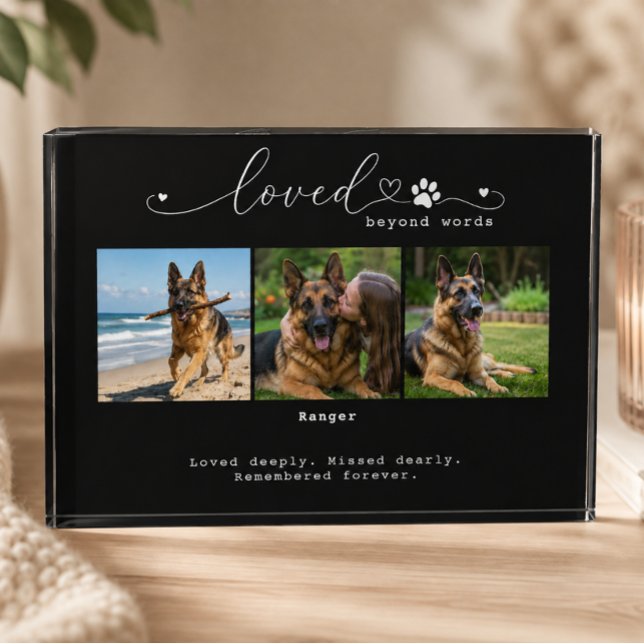 Loved Beyond Words Black Pet Memorial Three Photo Block (Creator Uploaded)