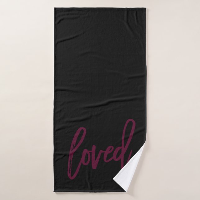 Loved. Burgundy Modern Trendy Script Typography Bath Towel Set (Bath Towel)
