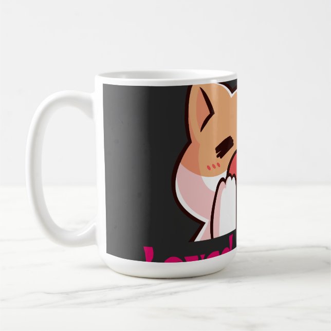 "Loved By A Cat Kawaii Cat Black Mug" Coffee Mug (Left)