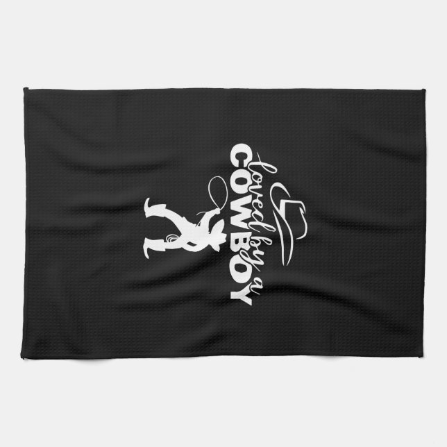 loved by a cowboy tea towel (Horizontal)