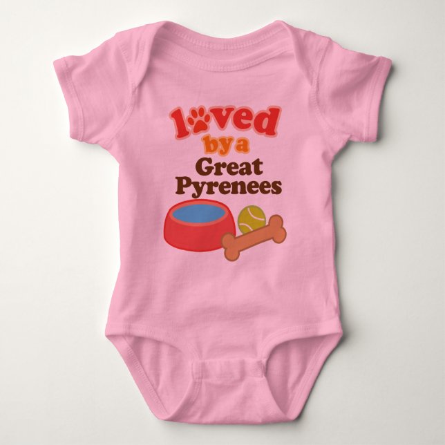 Loved By A Great Pyrenees (Dog Breed) Baby Bodysuit (Front)