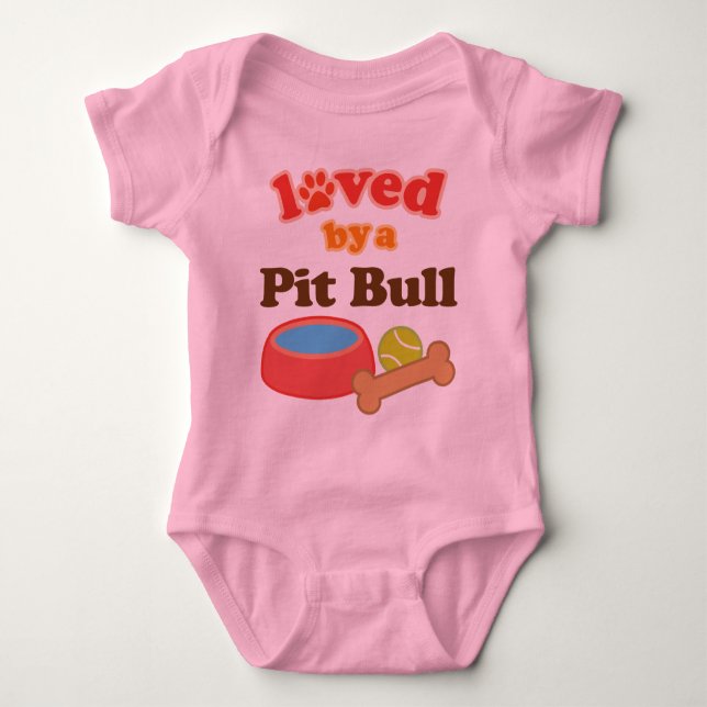 Loved By A Pitbull (Dog Breed) Baby Bodysuit (Front)