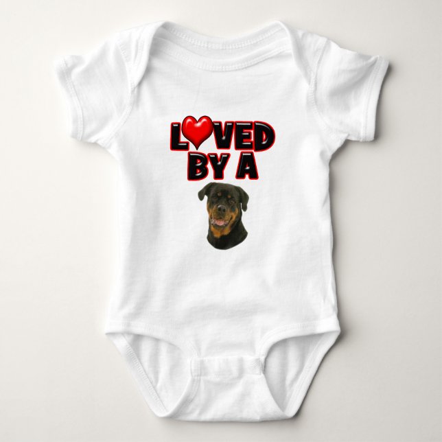 Loved by a Rottweiler Baby Bodysuit (Front)