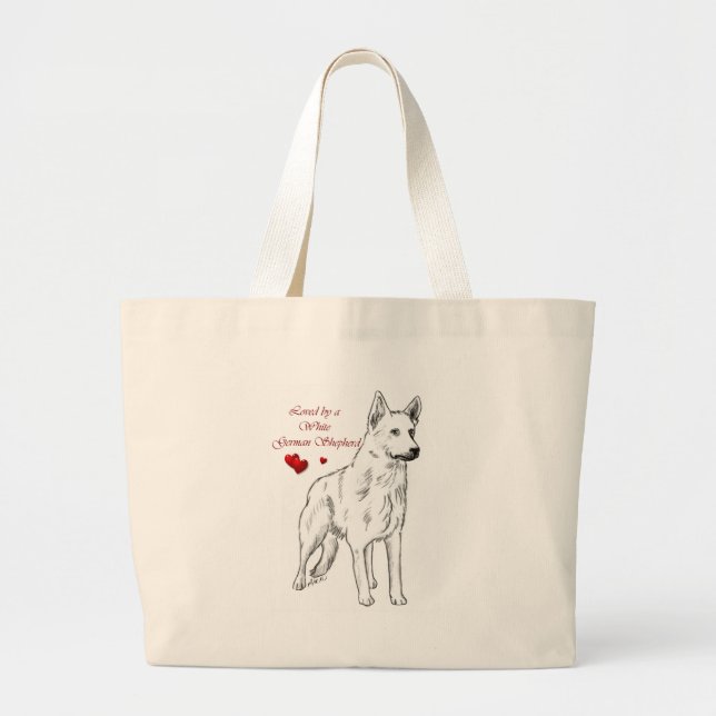 Loved By A White German Shepherd Large Tote Bag (Front)