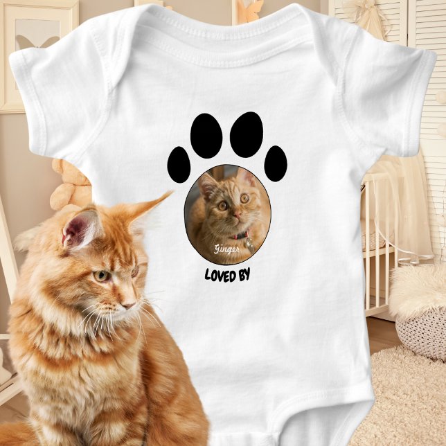 Loved By Cat Gender Neutral Custom Pet Photo Paw Baby Bodysuit (Creator Uploaded)