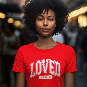 LOVED BY CHRIST Valentine Scripture Women's Red T-Shirt