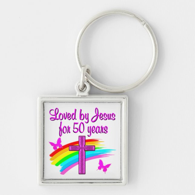 LOVED BY GOD 50TH BIRTHDAY DESIGN KEY RING (Front)