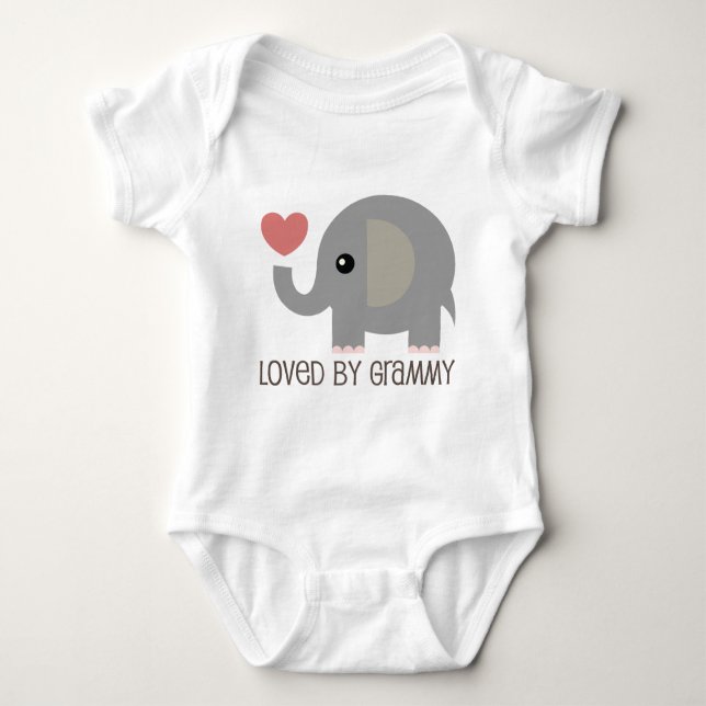 Loved By Grammy Heart Elephant Baby Bodysuit (Front)