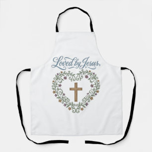 Loved by Jesus Floral Cross Christian T-Shirt Desi Apron