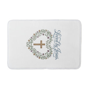 Loved by Jesus Floral Cross Christian T-Shirt Desi Bath Mat