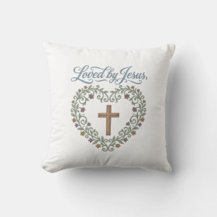 Loved by Jesus Floral Cross Christian T-Shirt Desi Cushion