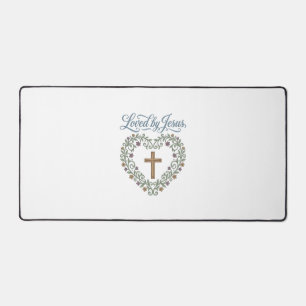 Loved by Jesus Floral Cross Christian T-Shirt Desi Desk Mat