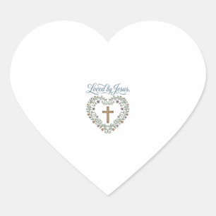 Loved by Jesus Floral Cross Christian T-Shirt Desi Heart Sticker