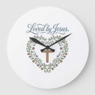 Loved by Jesus Floral Cross Christian T-Shirt Desi Large Clock