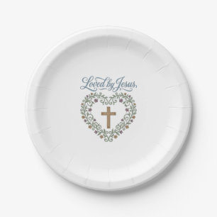 Loved by Jesus Floral Cross Christian T-Shirt Desi Paper Plate