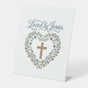 Loved by Jesus Floral Cross Christian T-Shirt Desi Pedestal Sign