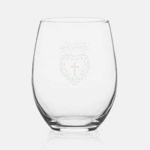 Loved by Jesus Floral Cross Christian T-Shirt Desi Stemless Wine Glass