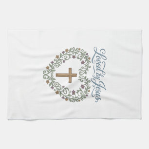 Loved by Jesus Floral Cross Christian T-Shirt Desi Tea Towel