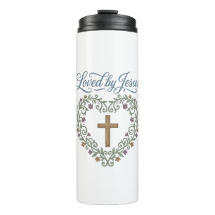 Loved by Jesus Floral Cross Christian T-Shirt Desi Thermal Tumbler