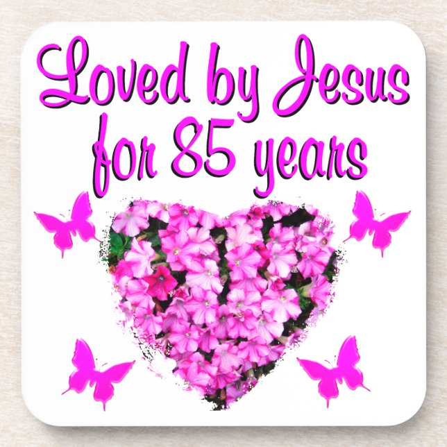 LOVED BY JESUS FOR 85 YEARS FLORAL DESIGN COASTER (Front)