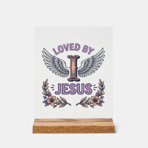 Loved By Jesus Vintage Christian Floral T-Shirt De Acrylic Sign