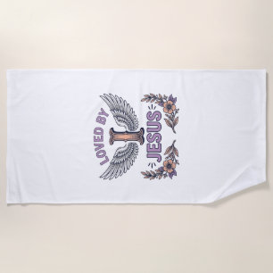Loved By Jesus Vintage Christian Floral T-Shirt De Beach Towel