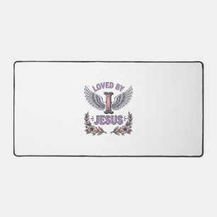Loved By Jesus Vintage Christian Floral T-Shirt De Desk Mat