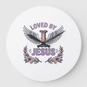 Loved By Jesus Vintage Christian Floral T-Shirt De Large Clock