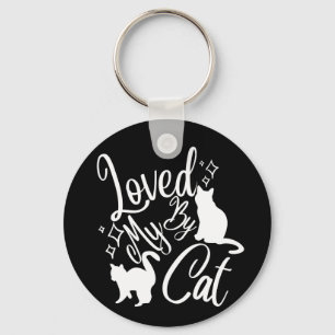 Loved By My Cat In White Key Ring