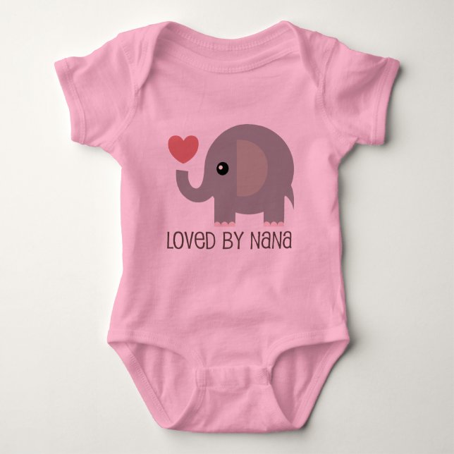 Loved By Nana Heart Elephant Baby Bodysuit (Front)