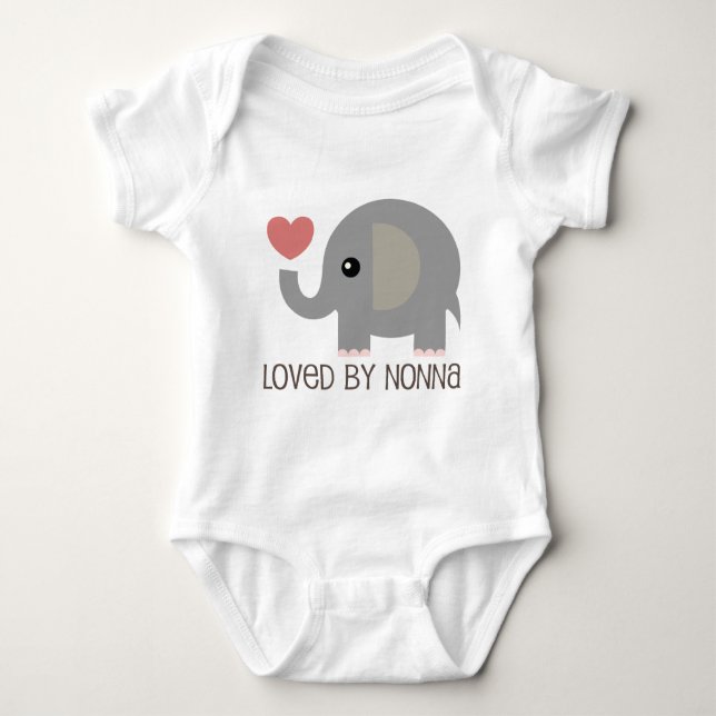 Loved By Nonna Heart Elephant Baby Bodysuit (Front)