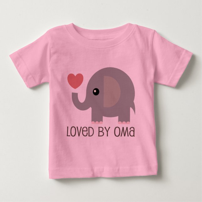 Loved By Oma Heart Elephant Baby T-Shirt (Front)