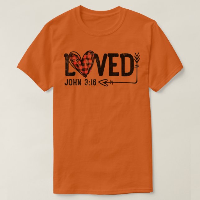 Loved John 316 Red Plaid Heart Christian Valentine T-Shirt (Design Front)