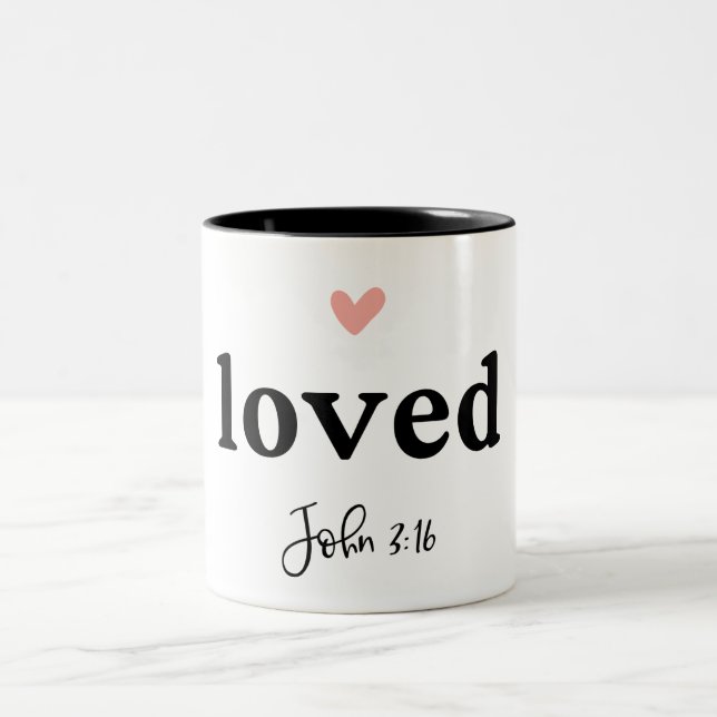 Loved John 3:16 Bible Verse Two-Tone Coffee Mug (Center)