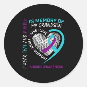 Loved One In Memory Of Grandson Suicide Awareness Classic Round Sticker