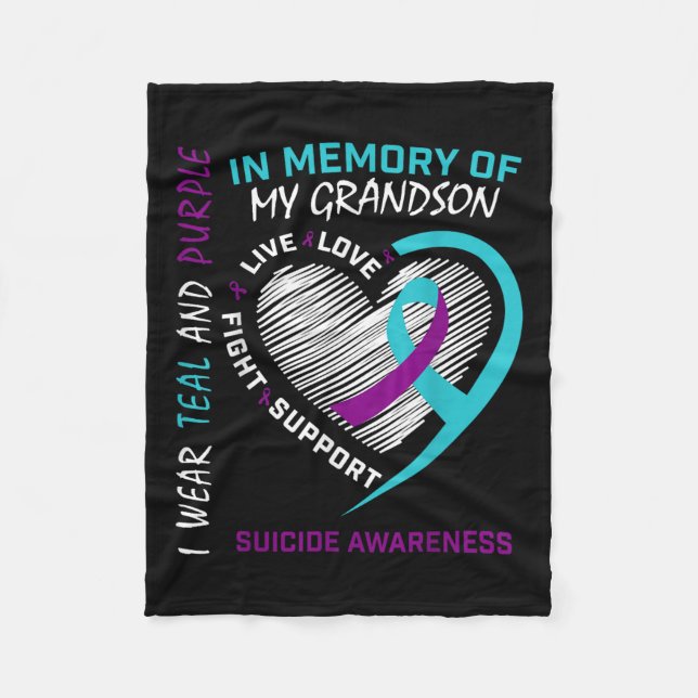 Loved One In Memory Of Grandson Suicide Awareness  Fleece Blanket (Front)
