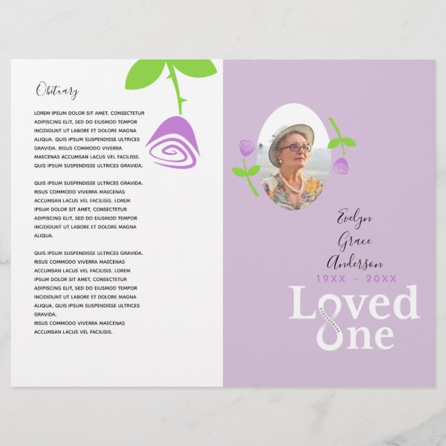 Loved One Lavender Rose Memorial Service Program Flyer (Front)