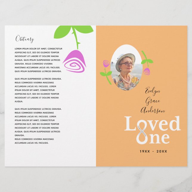 Loved One Pink Rose Memorial Service Program Flyer (Front)