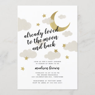 Loved to the Moon and Back Baby Shower Gold Invitation