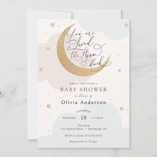 Loved to the Moon and Back Baby Shower Invitation (Front)